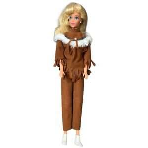Barbie Vintage Indian Brown Outfit with White Trim and Shoes EUC